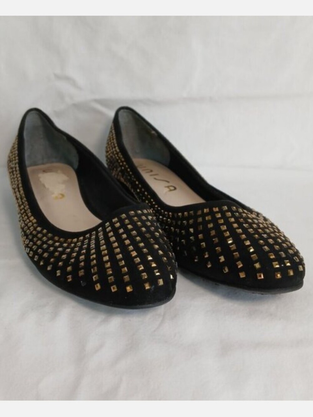 Unisa Hessa Black Suede Gold Studded Women's Slip-on Ballet Flats SZ 7M